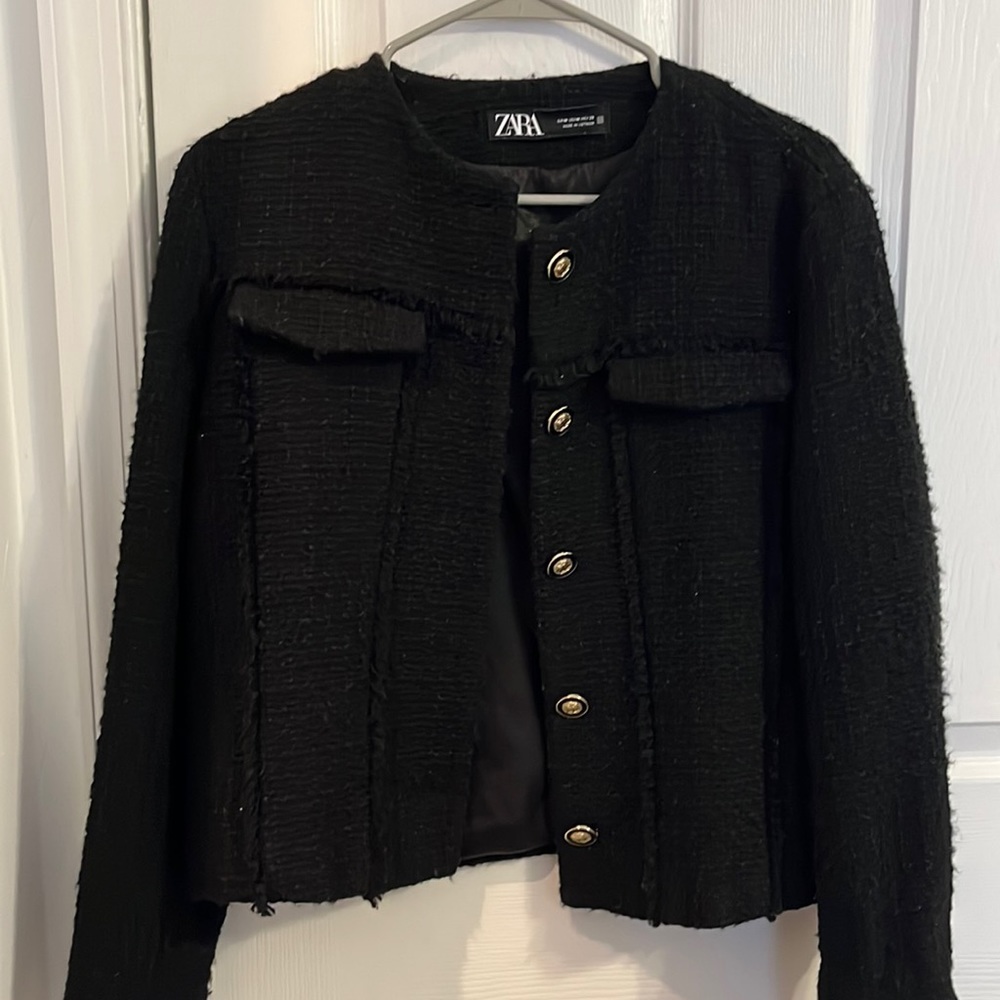 Zara Black Tween Jacket Gold Buttons